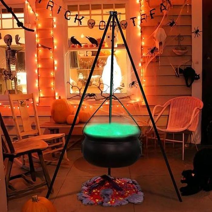 Halloween Witches Cauldron On Tripod - Large Witches Cauldron With Lights Mesh - Halloween Decorations Outdoor