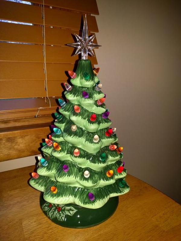 Hand Painted Ceramic Christmas Tree, Green 15-inch Pre-Lit Tree photo review