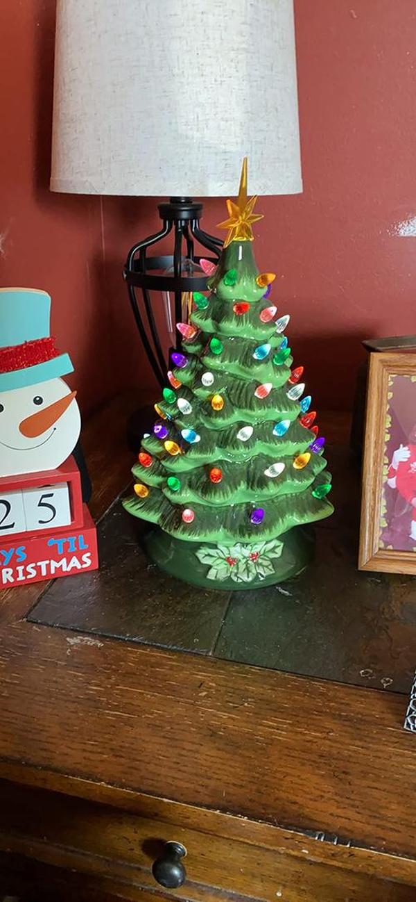 Hand Painted Ceramic Christmas Tree, Green 15-inch Pre-Lit Tree photo review