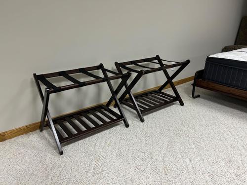 Fully Assembled Luggage Rack with Storage Shelf, Folding Suitcase Stand with Heavy-Duty Straps photo review