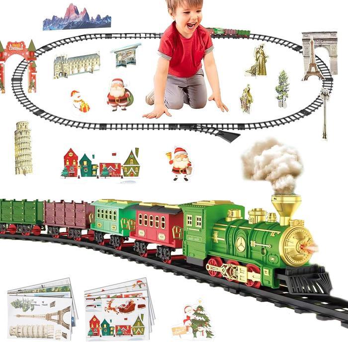 Kids Electric Train Toy with 3 Way Smoke Locomotive, Light and Sounds, Cargo Cars and Long Tracks