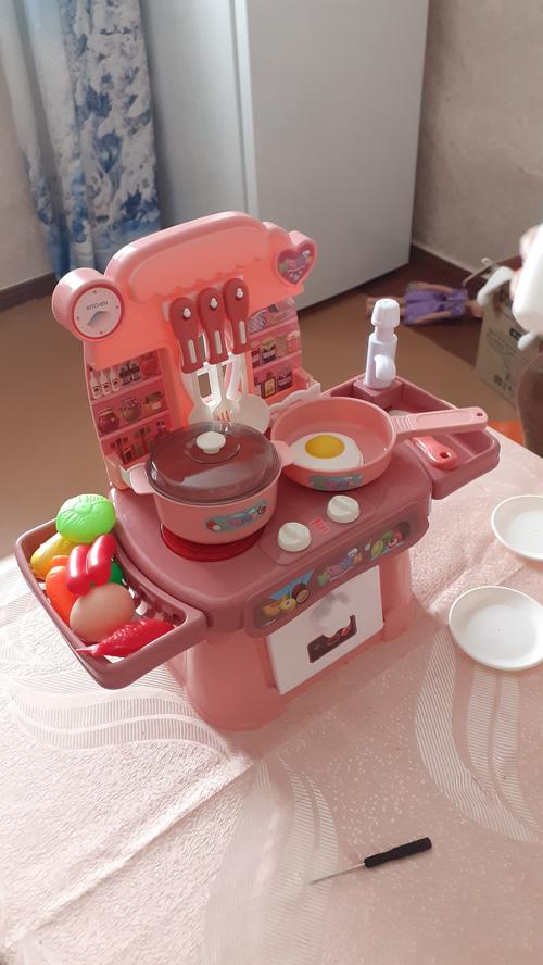 Kids Pretend Play Kitchen Set with Spray Water - ABS Dinnerware and Mini Food photo review