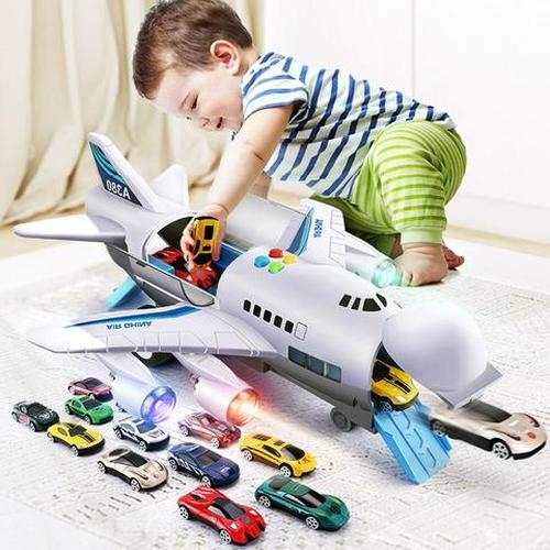 Kids Toys Passenger Plane Car, Early Education Sound And Light Track Toy Airliner