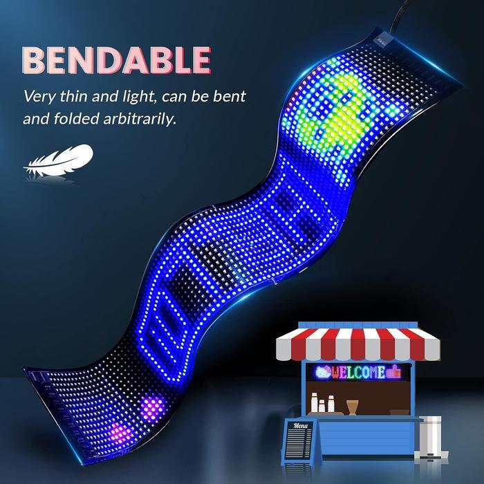 LED Sign for Car, Flexible LED Matrix Panel USB 5V, Bluetooth Application Control DIY Programmable Scrolling LED Sign