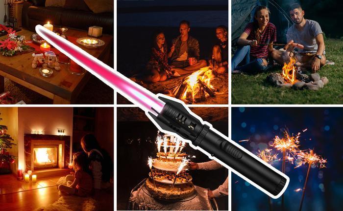 Lightsaber Butane Torch Lighter, Windproof Adjustable Refillable Red Flame Jet Torch Lighter With Safety Switch