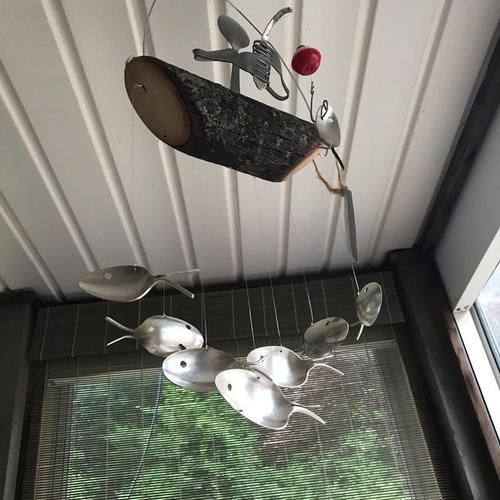 Lovely Fishing Man Spoon Fish Sculpture Wind Chime