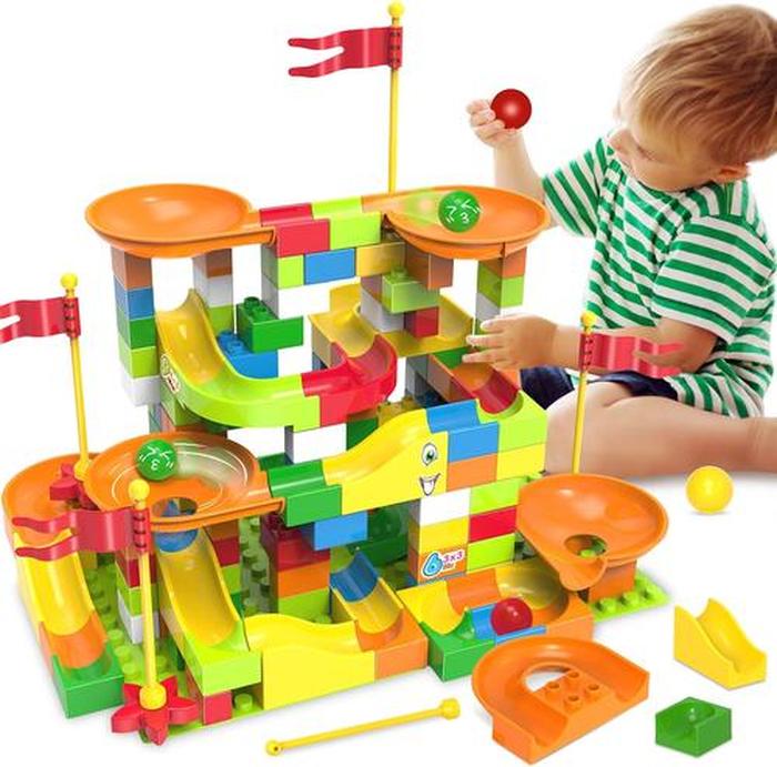 Marble Maze Game Building Toy for Kid, Marble Track Race Set & STEM Learning Toys, Marble Maze Ball Track Building Duplo Blocks