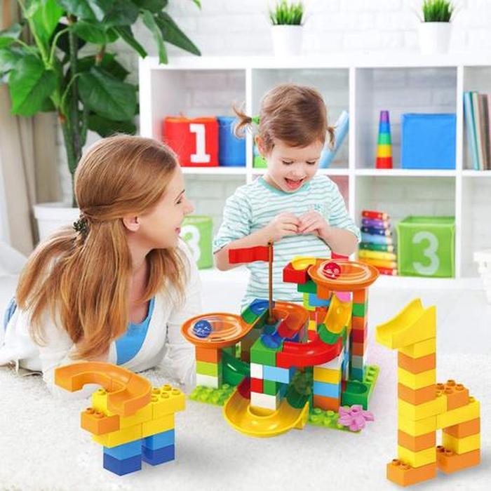 Marble Maze Game Building Toy for Kid, Marble Track Race Set & STEM Learning Toys, Marble Maze Ball Track Building Duplo Blocks