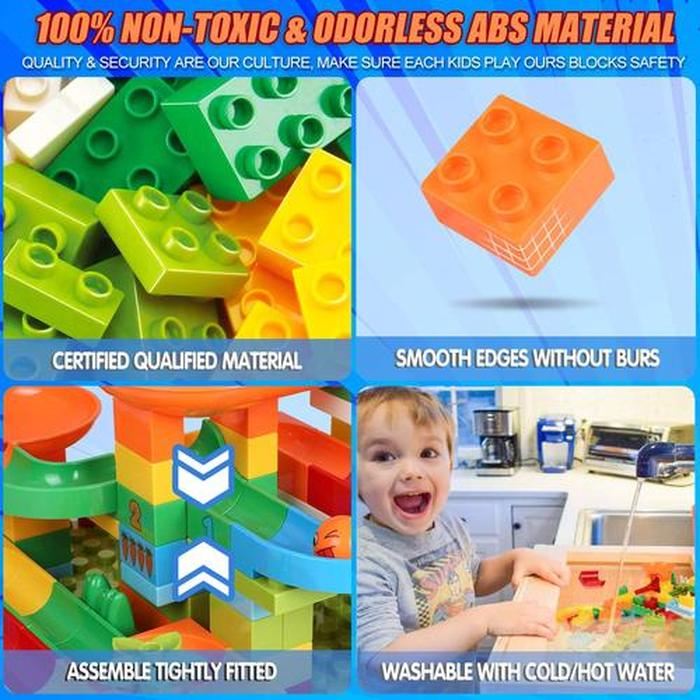 Marble Maze Game Building Toy for Kid, Marble Track Race Set & STEM Learning Toys, Marble Maze Ball Track Building Duplo Blocks