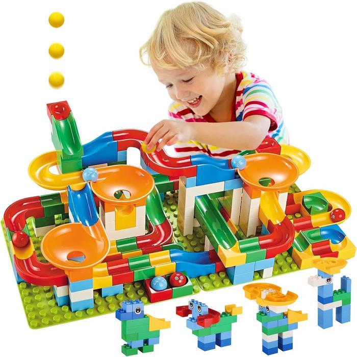 Marble Run Building Blocks, Classic Big Blocks STEM Toy Bricks Set Kids Race Track