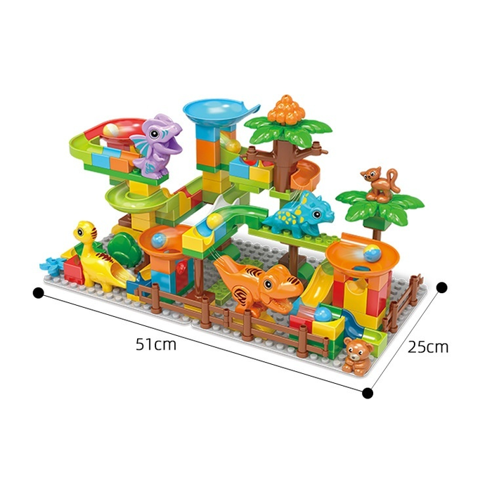 Marble Run Building Blocks Dino Toys, STEM Ball Race Track for Boys & Girls with Functional Dinosaur Building Blocks