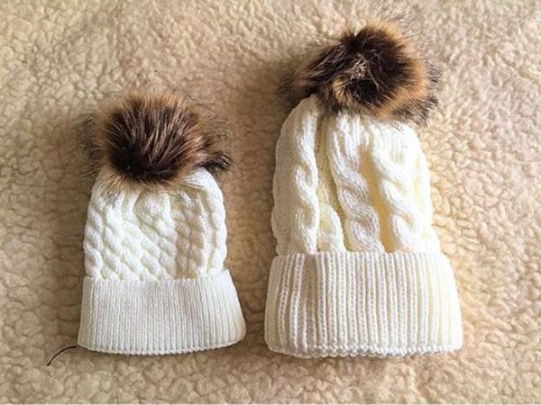 Matching Faux Fur Beanies, Autumn And Winter Ball Twist Knit Hat Warm photo review