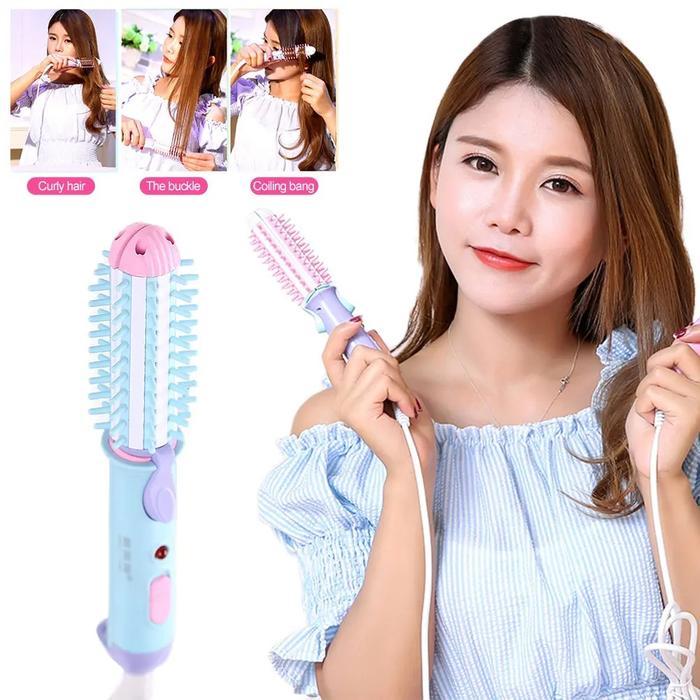 Mini Curling Iron Brush, Mini Hair Straightener Brush, Tourmaline Ceramic Travel Size Hair Curler