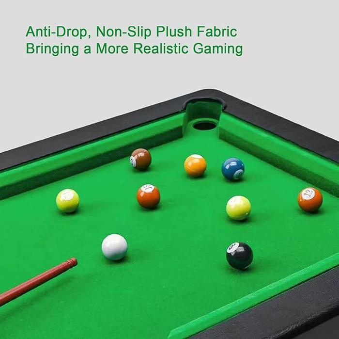 Mini Pool Table For Kids With 2 Pool Cues - Set Of Billiard Balls And Rack - Complete Small Pool Table Set For Children