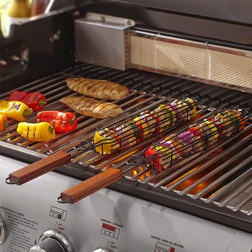 New Mesh Wooden Handle Sausage Clip Barbecue BBQ Tool Rack