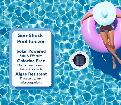 Portable Solar Pool Ionizer for Copper &amp; Silver Ionization - Removes Impurities