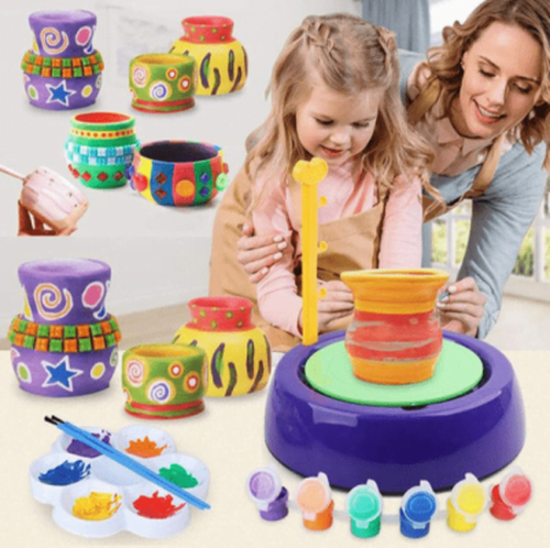 Pottery Wheel Kit Craft Toys For Kids With Paints And Tools Diy Toy Clay Pots Making