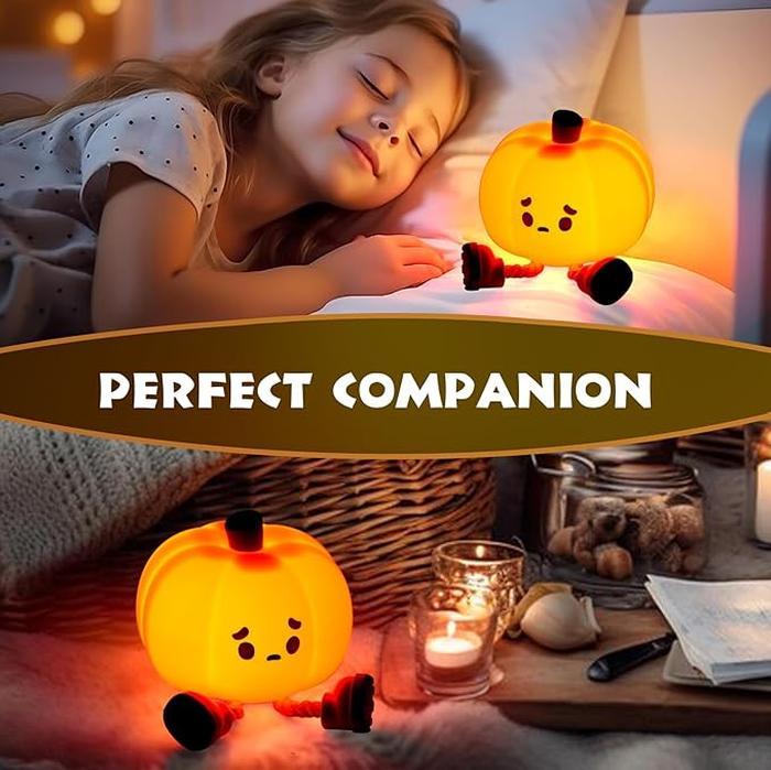 Pumpkin Night Light, Cute LED Lamp, Silicone Dimmable Nursery Nightlight for Kids, Silicone Rechargeable Bedside Touch Lamp