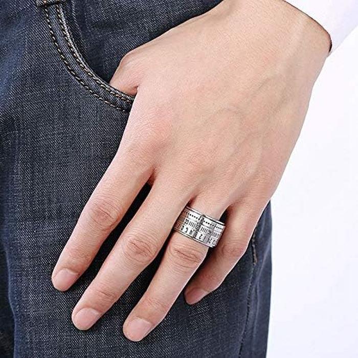 Retro Rotatable Arabic Numeral Titanium Ring, Rotating Noctilucent Arabic Numerals Ring