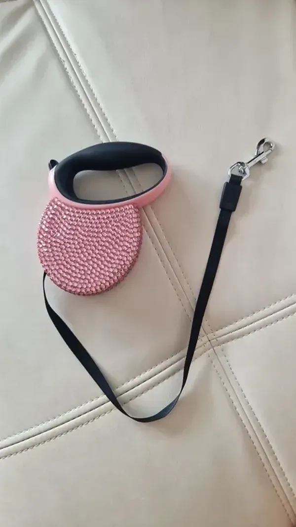 Rhinestone Retractable Dog Leash Bling, Cat Walking Leash Pink for Small Breed, 360° Tangle-Free photo review