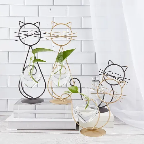 Simple Cat Iron Hydroponic Flower Vase - Innovative Home Living Room Decor