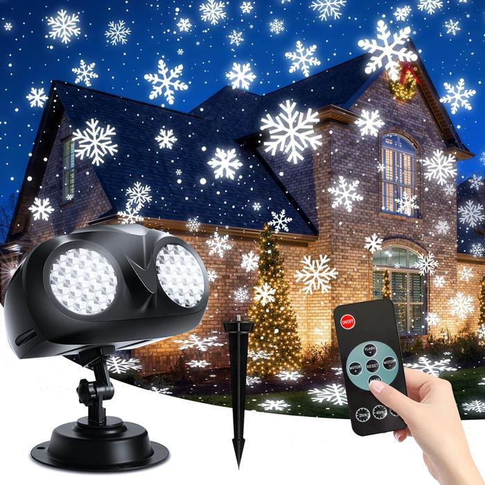 Snow Projector Lights, Christmas Rotating Dynamic Snowflake Owl Shaped Projection Lamp, IP65 Waterproof Outdoor HD LED Snow Spotlight