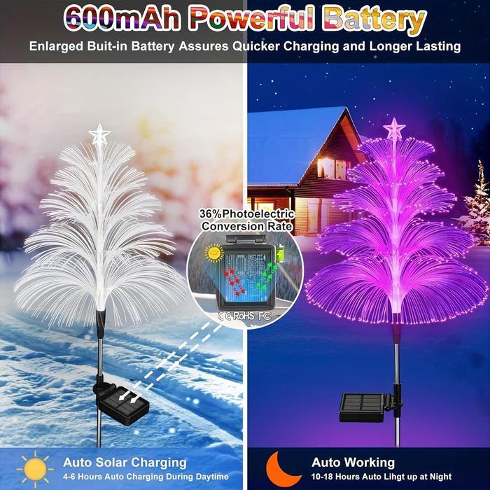 Solar Christmas Tree Lights Decorations Outdoor Waterproof 5 Layer Optical Fiber 7 Color Changing for Yard Pathway Outside