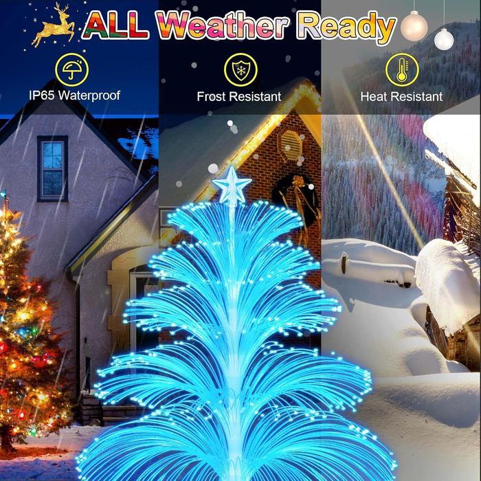 Solar Christmas Tree Lights Decorations Outdoor Waterproof 5 Layer Optical Fiber 7 Color Changing for Yard Pathway Outside