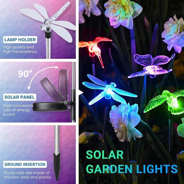 Solar Garden Lights, Solar Bird,Butterfly,Dragonfly Lights Solar Christmas Decorations, Multi-Color Changing LED Solar Light Stakes