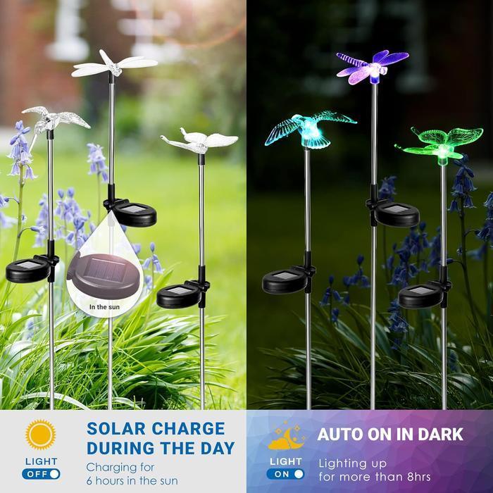 Solar Garden Lights, Solar Bird,Butterfly,Dragonfly Lights Solar Christmas Decorations, Multi-Color Changing LED Solar Light Stakes