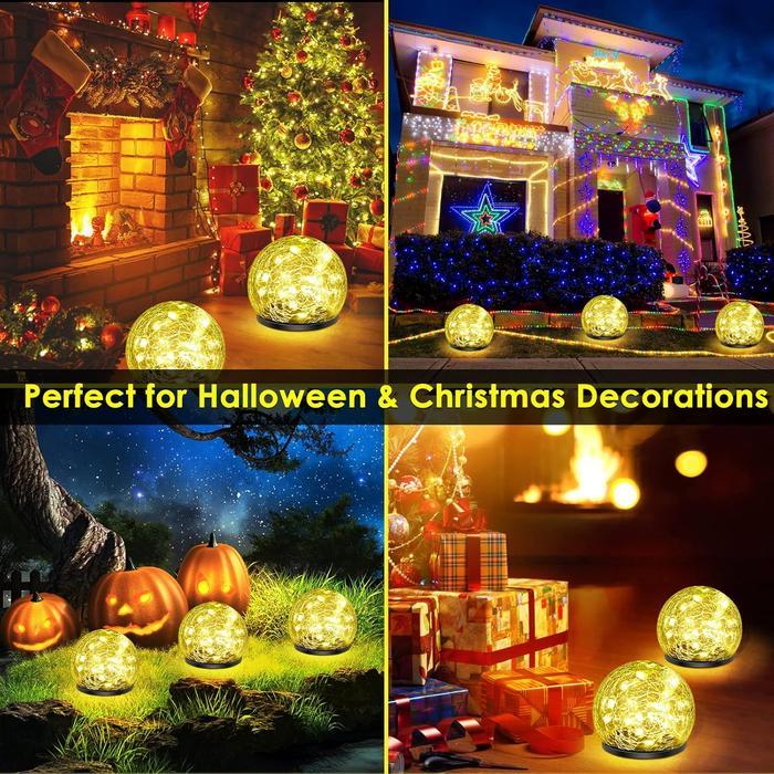 Solar Globe Lights Outdoor Waterproof, Solar Balls for Garden, Cracked Glass Ball Solar Lights Outdoor, Solar Orbs for Outside