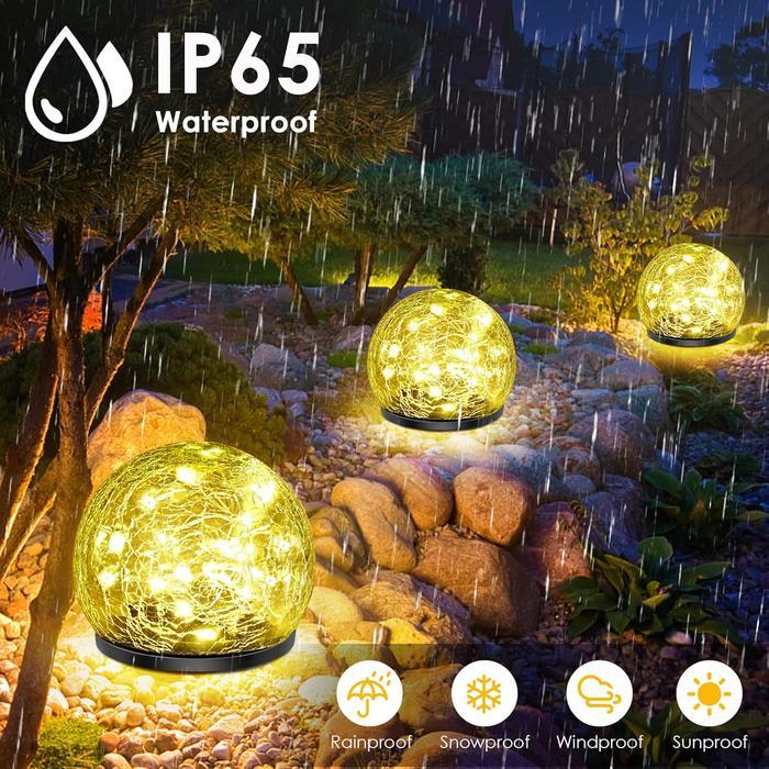 Solar Globe Lights Outdoor Waterproof, Solar Balls for Garden, Cracked Glass Ball Solar Lights Outdoor, Solar Orbs for Outside