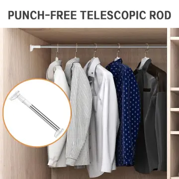 Stainless Steel Telescopic Rod Bathroom Clothes Drying Rack - No Drilling Required