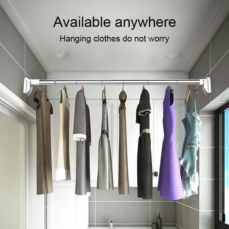 Stainless Steel Telescopic Rod Bathroom Clothes Drying Rack - No Drilling Required