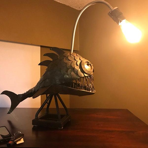 Rustic USB Angler Fish Lamp, Shark Lamp Steampunk Style Table Lamp, Steampunk Angler Fish Lamp, Anglerfish Lamp Retro Art Table Lamp photo review