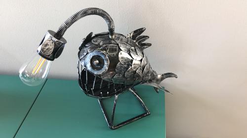 Rustic USB Angler Fish Lamp, Shark Lamp Steampunk Style Table Lamp, Steampunk Angler Fish Lamp, Anglerfish Lamp Retro Art Table Lamp photo review