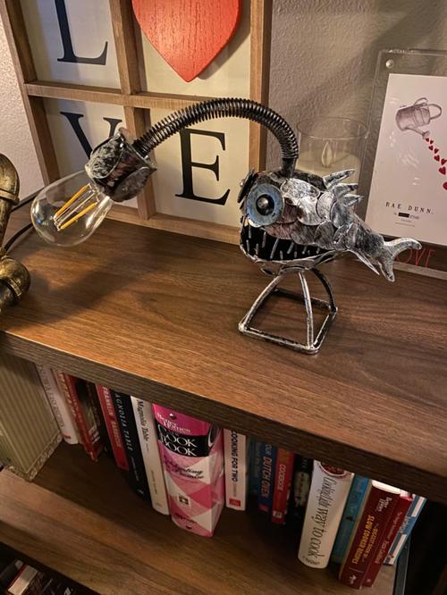 Rustic USB Angler Fish Lamp, Shark Lamp Steampunk Style Table Lamp, Steampunk Angler Fish Lamp, Anglerfish Lamp Retro Art Table Lamp photo review