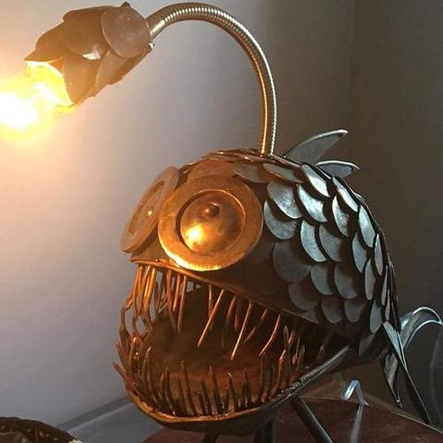 Steampunk Angler Fish Lamp, Anglerfish Lamp Floor-standing Retro Art Table Lamp