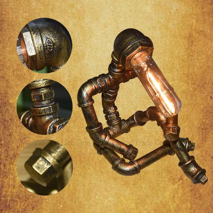 Steampunk Table Lamp, Creative Robot Style Desk Lamp Vintage Industrial Water Pipe Light For Bedside Table Nightstand Bar Restaurant Café