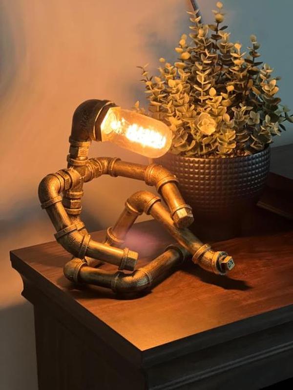 Steampunk Table Lamp, Creative Robot Style Desk Lamp Vintage Industrial Water Pipe Light For Bedside Table Nightstand Bar Restaurant Café photo review