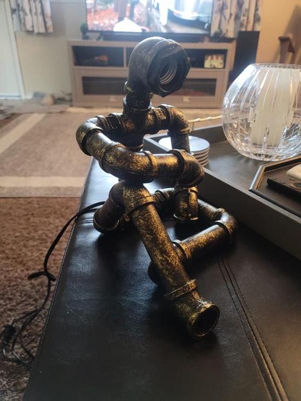 Steampunk Table Lamp, Creative Robot Style Desk Lamp Vintage Industrial Water Pipe Light For Bedside Table Nightstand Bar Restaurant Café photo review