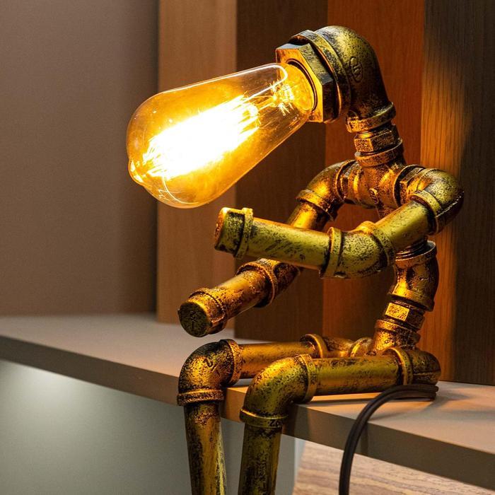 Steampunk Table Lamp, Retro Industrial Bronze Pipe Robot Desk Lamp