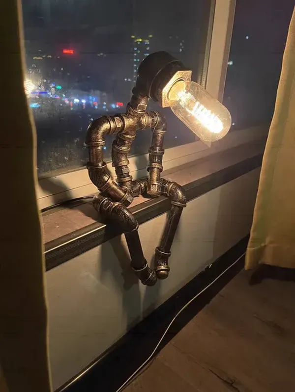 Steampunk Table Lamp, Retro Industrial Bronze Pipe Robot Desk Lamp photo review