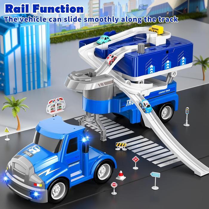 Track Transformer Storage Parking Lot Toys, Toy Cars and Trucks, Vehicle Toys for Kids with Cars, Car Track Toy for Toddlers