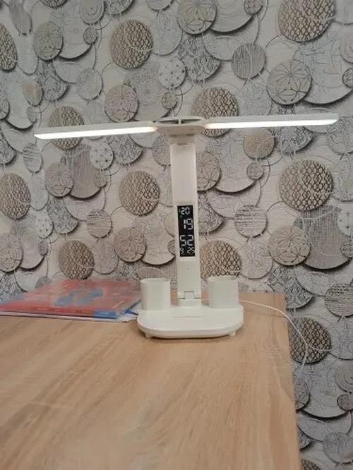 USB Rechargeable Dimmable LED Clock Table Lamp with 2 Heads and 180-Degree Rotation for Reading, Studying, and Night Light photo review