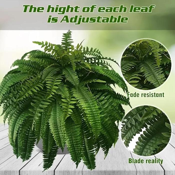 Uv Resistant Lifelike Artificial Boston Fern For Outdoors, 60 leaves 55cm