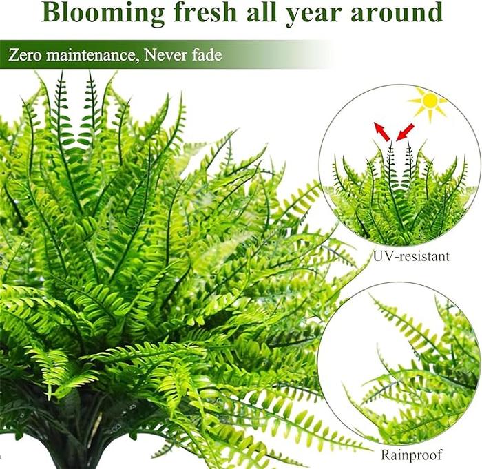 Uv Resistant Lifelike Artificial Boston Fern For Outdoors, 60 leaves 55cm