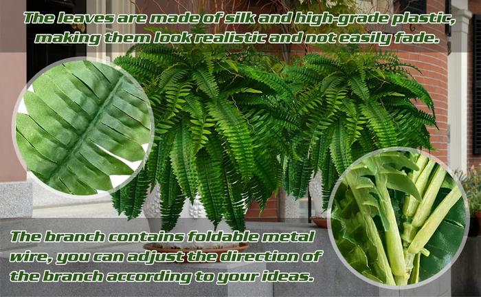 Uv Resistant Lifelike Artificial Boston Fern For Outdoors, 60 leaves 55cm